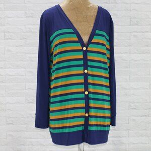 ANTTHONY Cardigan Sweater Jersey Knit Lightweight Stripe Oversized Blue Green XL